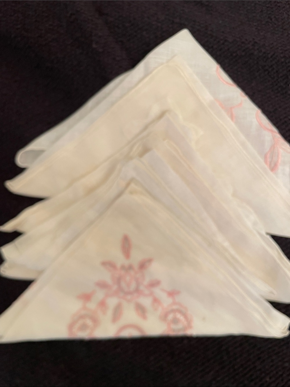 Elegant Cream Cocktail Napkins with Pink Embroidered Motif 6